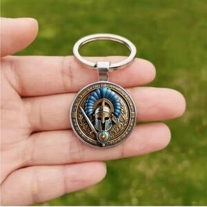Spartan 2D Flat Retro Knight Keychain - Ancient Greek Warrior Spartan Car NEW#4